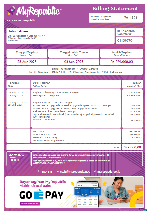 download download Indonesia My Republic utility bill template in Word and PDF formats PDF template PDF template